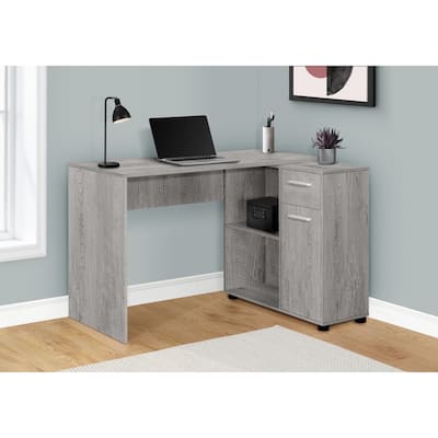L-Shaped Computer Desk with Storage, 2 Cubbies, Drawer and Cabinet
