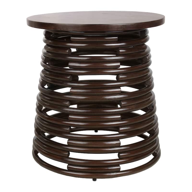 NPD Furniture Zeke Rattan Round Coffee or Side Table with Solid Wood Top - Espresso Brown - Side Table
