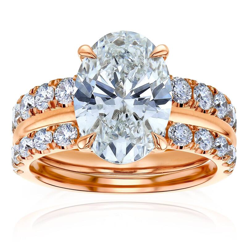 Kobelli 6.1 Carats Oval Lab Grown Diamond Certified 14k Solid Gold Drape Halo Jovie 3pc Bridal Set - 5.5 - Rose