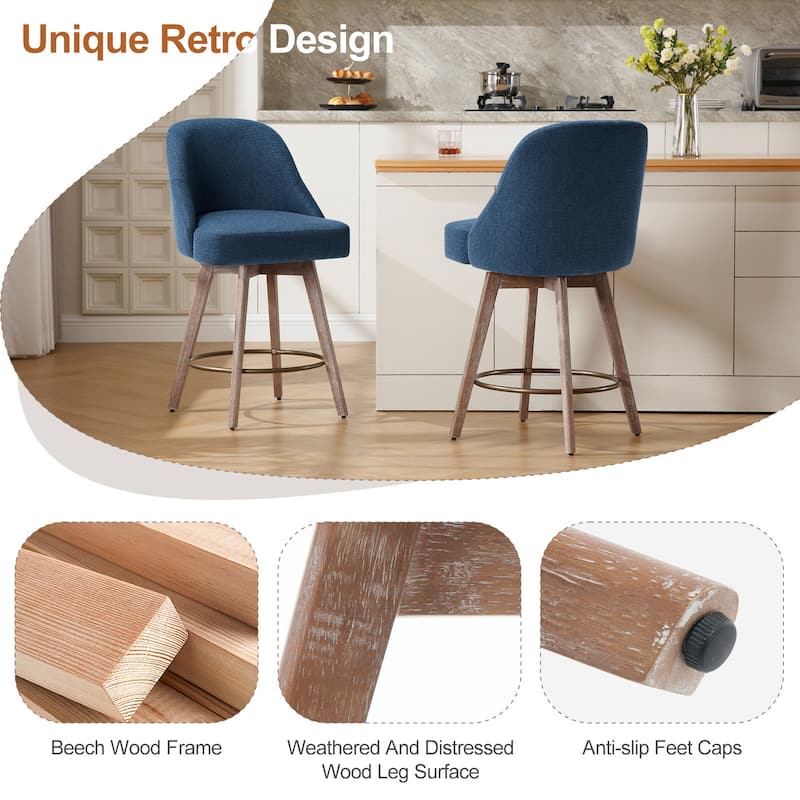 26" Counter Height Swivel Bar Stool, Upholstered Counter Stools - 39.37" (H) x 22.44" (D) x 21.65" (W)