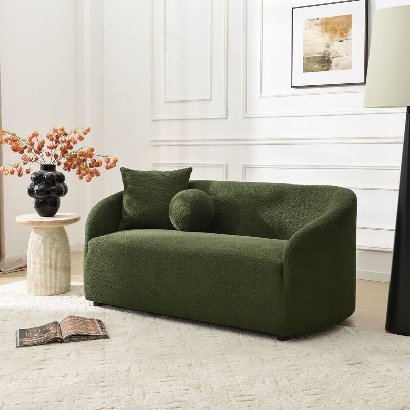 KINWELL 68" W Upholstered Sherpa Boucle Loveseat with 2 Pillows - 2-Seater - Forest Green
