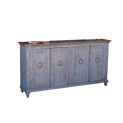 Cip 73 Inch Console Sideboard, Pine Wood, 4 Doors, Ring Handles, Deep Blue