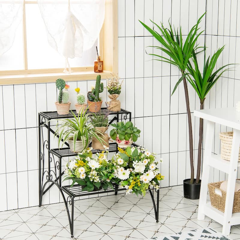 Costway 3 Tier Stair Style Metal Plant Stand Garden Shelf Flower Pot