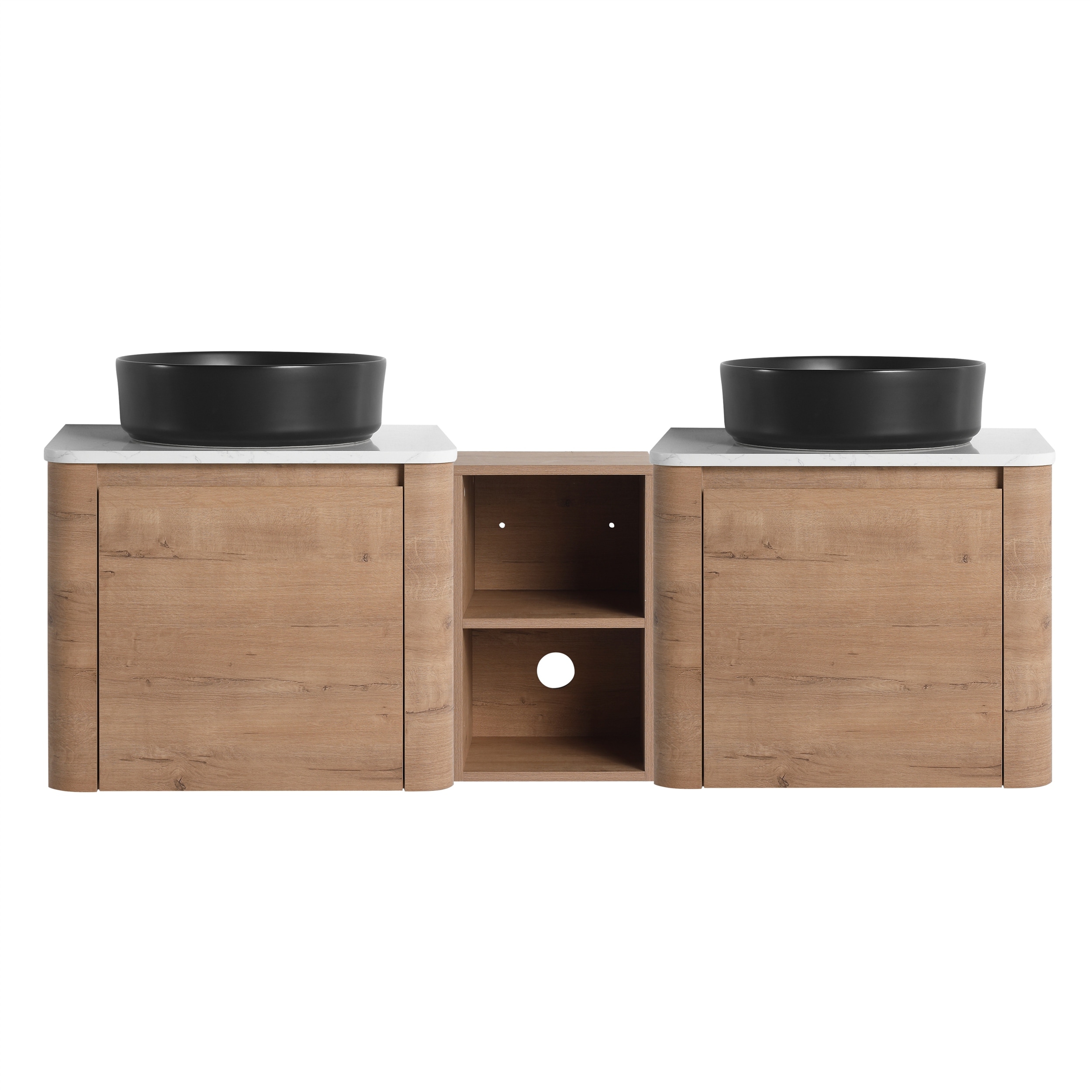 Wall-Mounted Bathroom Vanity with Stone Slab, Sink, Soft-Close Storage