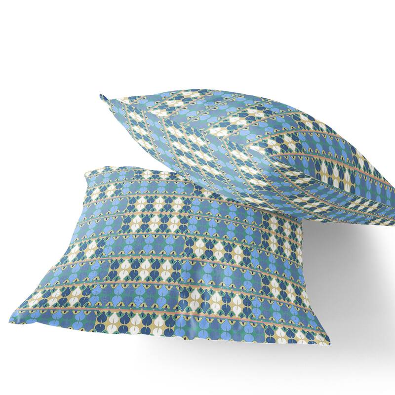 HomeRoots Set of Two 16" X 16" Blue and Green Blown Seam Striped Indoor Outdoor Throw Pillow - 16.00' X '16.00' X '5.00