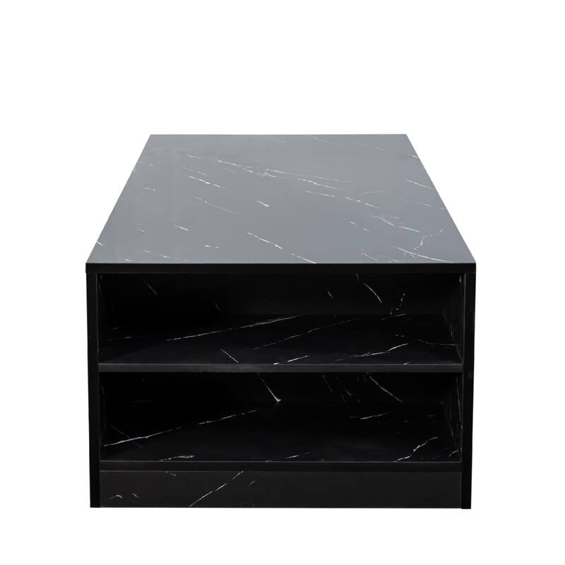 Roomfitters LED Coffee Table with 2 Drawers and Open Shelf, Modern Storage Center Table for Living Room, Black