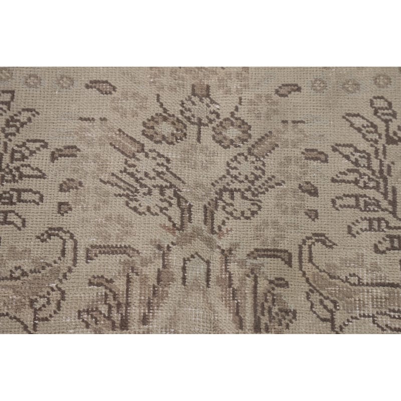 Distressed Tabriz Persian Vintage Rug Hand-Knotted Beige Wool Carpet - 8'0"x 10'7"