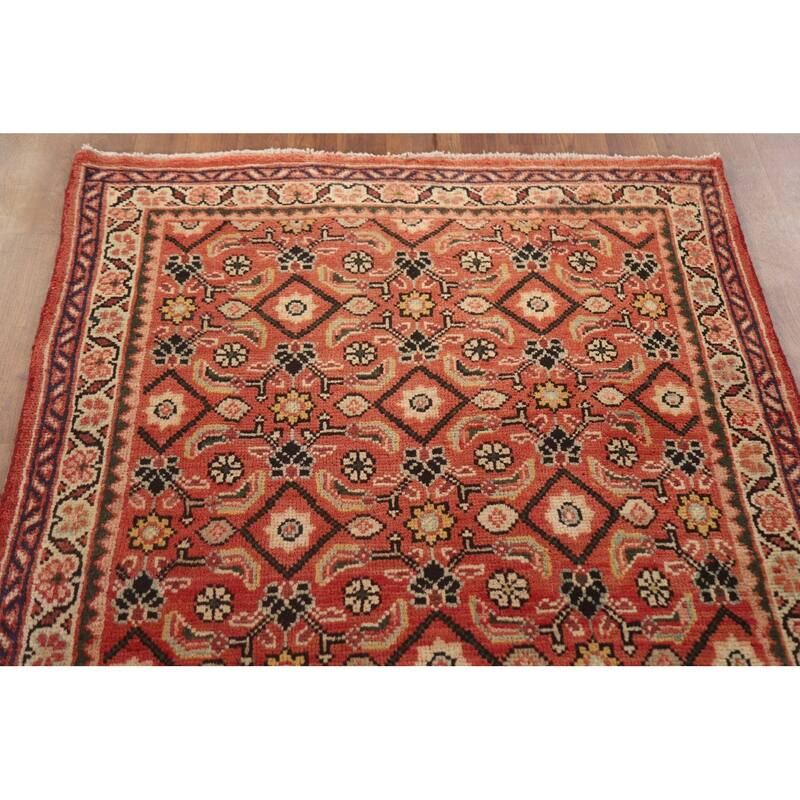 Hand Knotted Oriental 100% Wool Carpet Traditional All-Over Red Mahal Runner Rug - 10' 3'' X 3' 5''