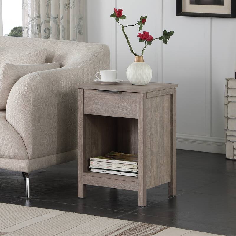 Rustic Grey Nightstand with Drawer and Open Shelf, Easy Assembly, Sturdy Side Frames, Versatile for Bedroom or Living Room - Gray