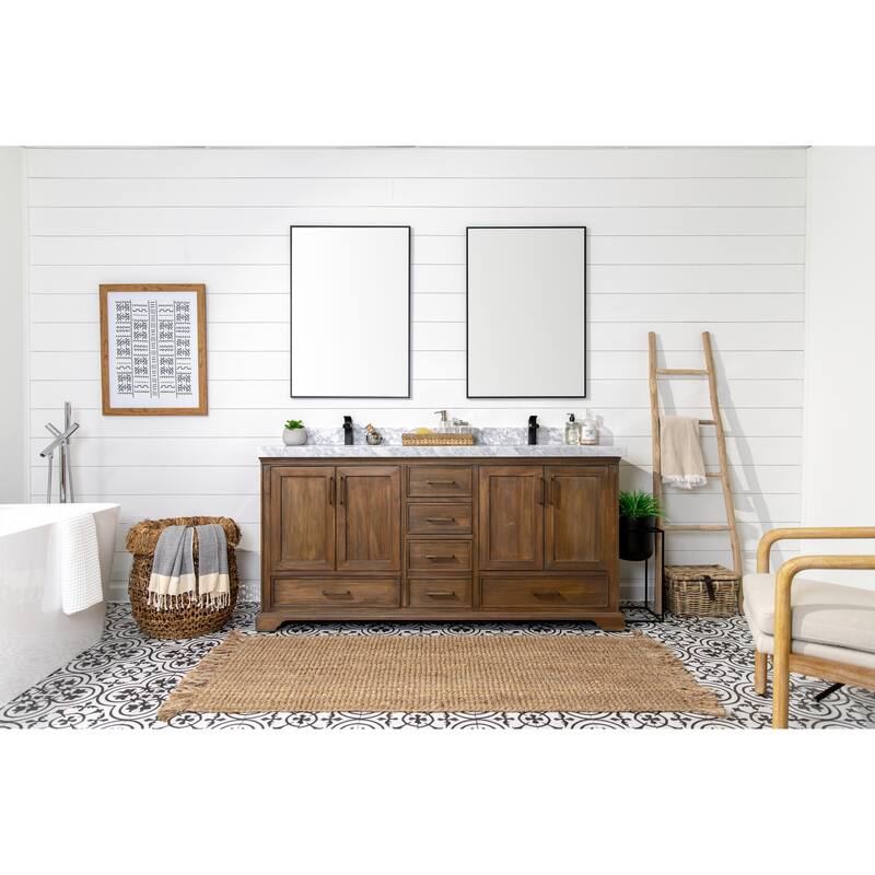 Willow Collections 60 in. W x 22 in. D Charlotte Teak Double Sink Bathroom Solid Teak Vanity with Countertop