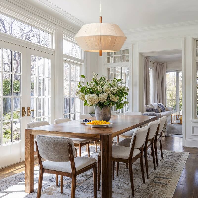 Nimbus Modern Pendant Light - Metal, Wood & Gold, Beige Geometric Light Fixture For Modern, Scandinavian, Minimalist Room Decor