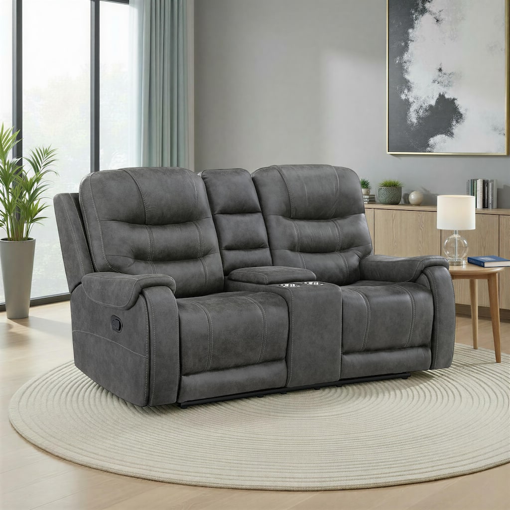 Fremont & Park Gerald 76.5" Microfiber Manual Double Reclining Loveseat with Console
