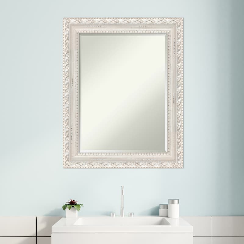 Opera Off White Beveled Wood Framed Bathroom Vanity Wall Mirror - Opera Off White