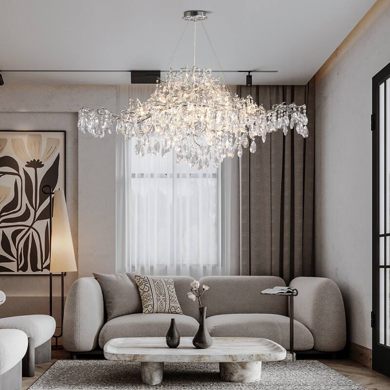 KAYLA 47.2" 14-Lights Gold Luxury Crystal Linear Chandelier