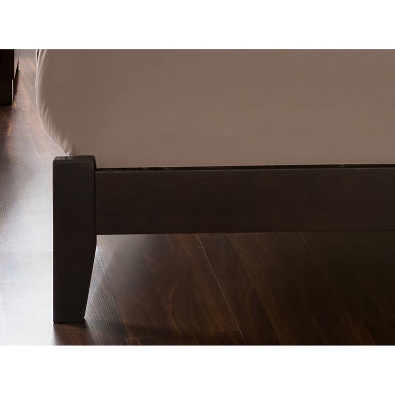 Low Profile Platform Bed with Footboard - Espresso Shaker Design, USB & Storage