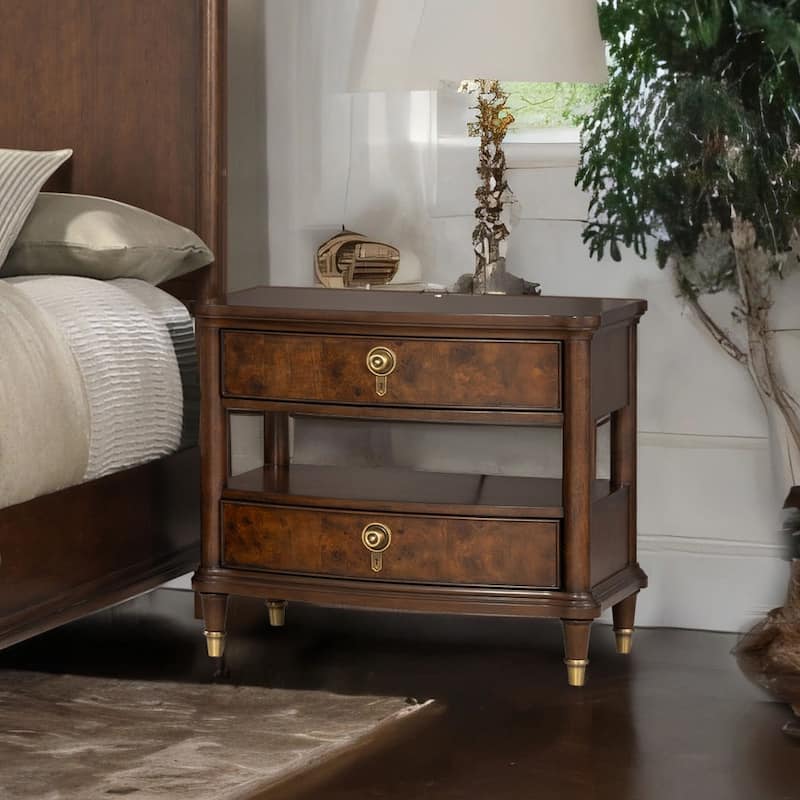 Furniture of America Prylen Modern Dark Cherry Solid Wood 2-Drawer Nightstand With LED Light And USB Ports - Dark Cherry