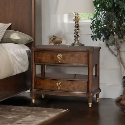 Furniture of America Prylen Modern Dark Cherry Solid Wood 2-Drawer Nightstand With LED Light And USB Ports