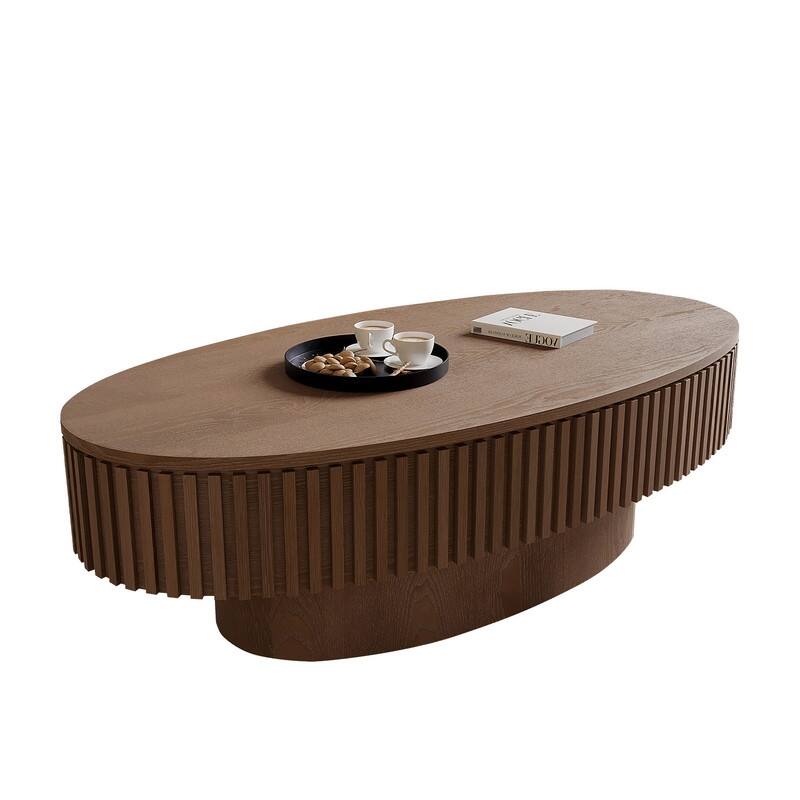 Modern 47" Oval Coffee Table with Storage Solid Wood Veneer for Living Room and Bedroom Decor
