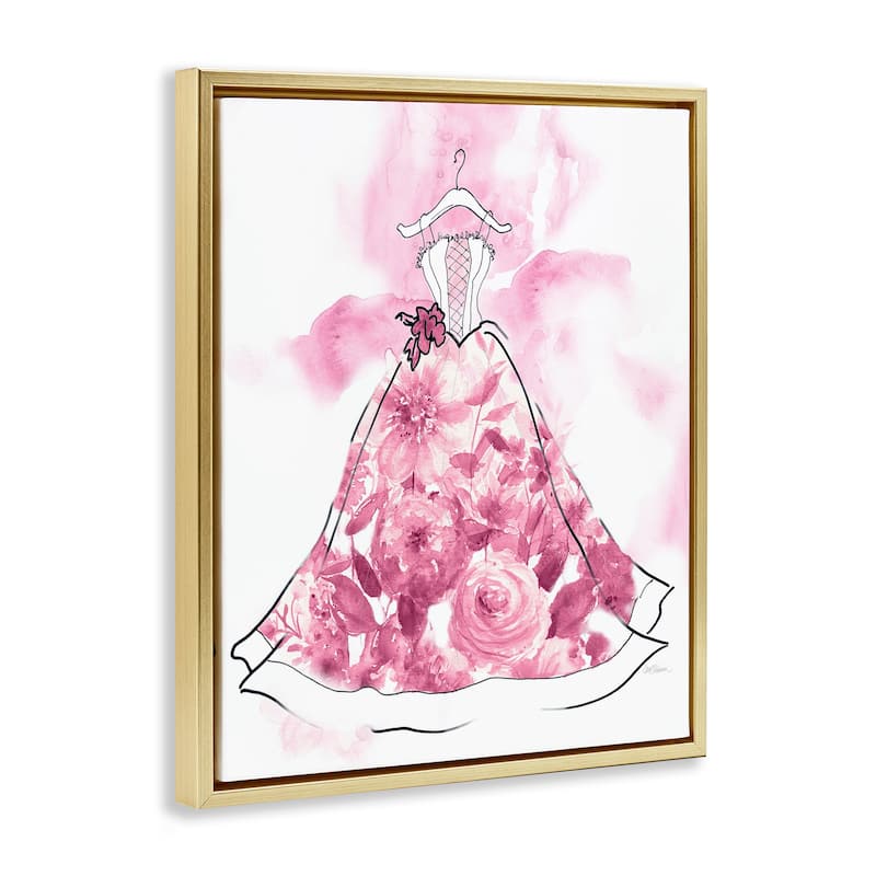 Stupell Modern Watercolor Flower Dress Framed Floater Canvas Wall Art Design By Carol Robinson