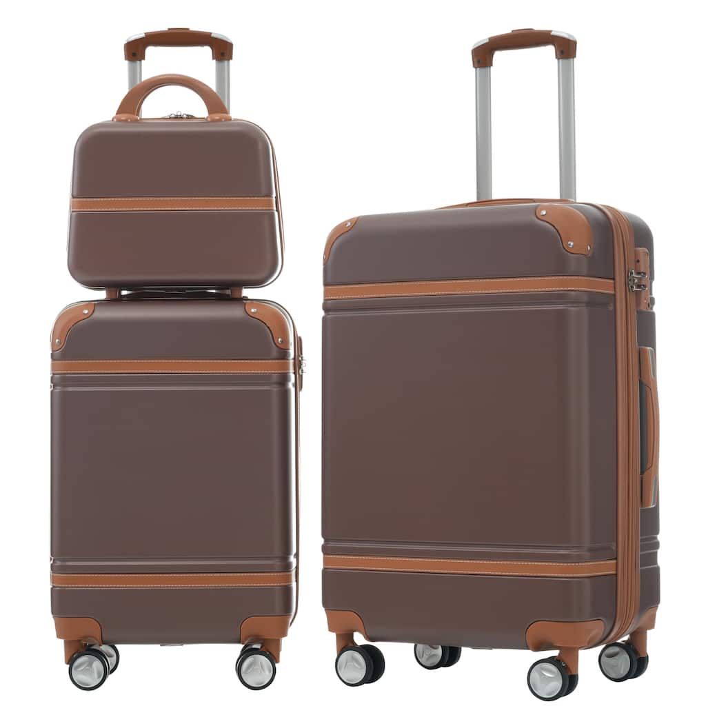 Hardshell Luggage Sets 3 Pieces 20"+24" Luggages and Cosmetic Case Spinner Suitcase with TSA Lock Lightweight,Brown