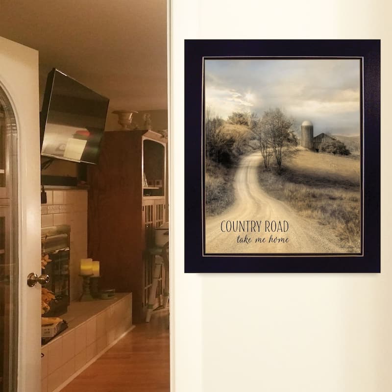 TrendyDecor4U Farmhouse "Country Road Take Me Home" Framed Print Wall Art by Lori Deiter