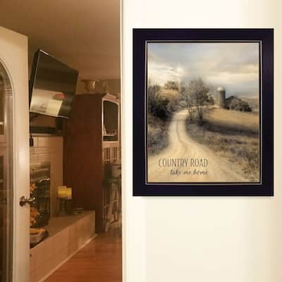 TrendyDecor4U Farmhouse "Country Road Take Me Home" Framed Print Wall Art by Lori Deiter