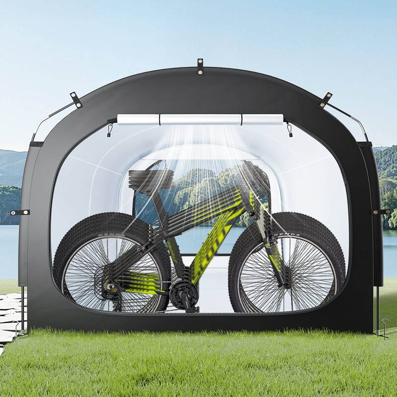 5+ Bike Waterproof Outdoor Storage Shelter Shed with Dual Doors and Arc Top and Fiberglass Frame - 88.19 x 97.24 x 77.95 in