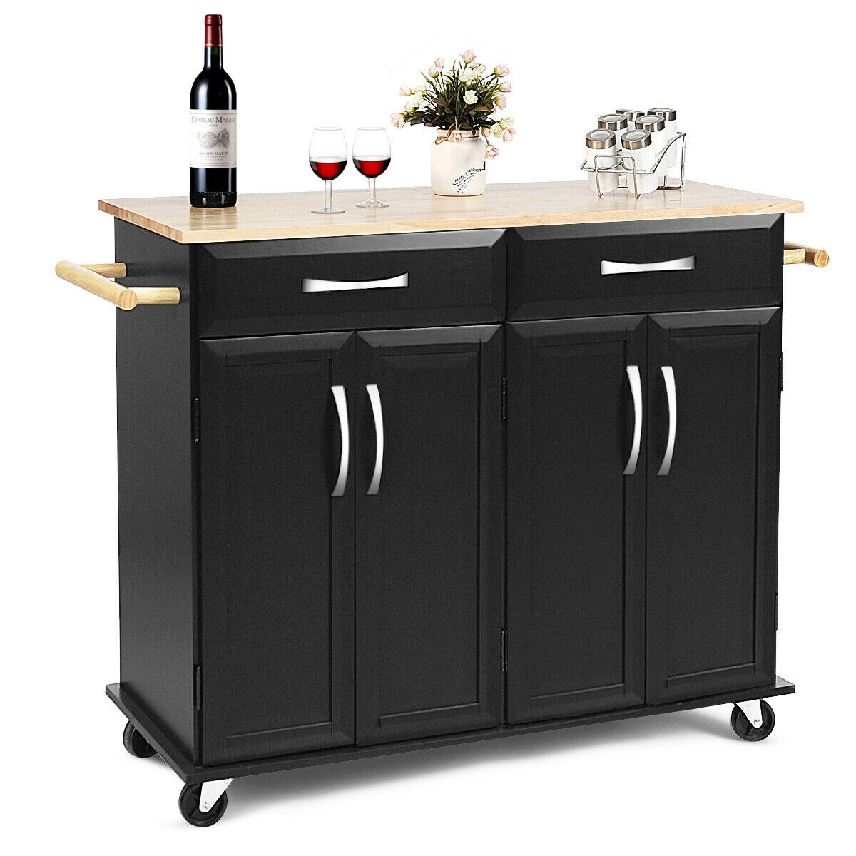 Shop Costway Rolling Kitchen Trolley Island Cart Wood Top Storage