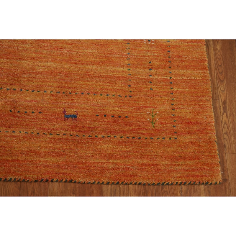 Tribal Orange Gabbeh Indian Area Rug Hand-Knotted Wool Carpet - 5'0" x 7'7"