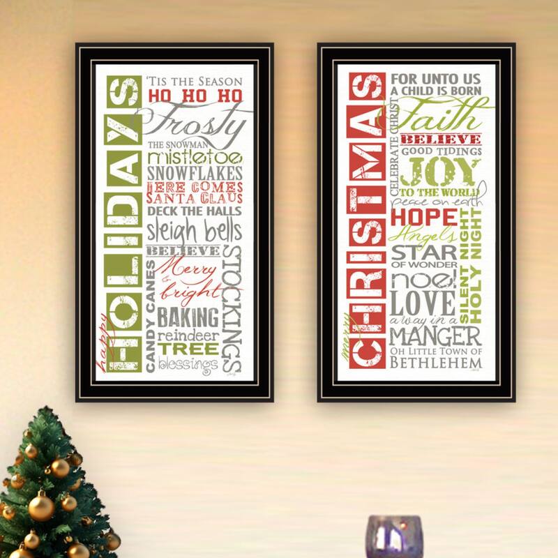 2-Piece Framed Wall Art Set - Happy Holidays, Black Frame