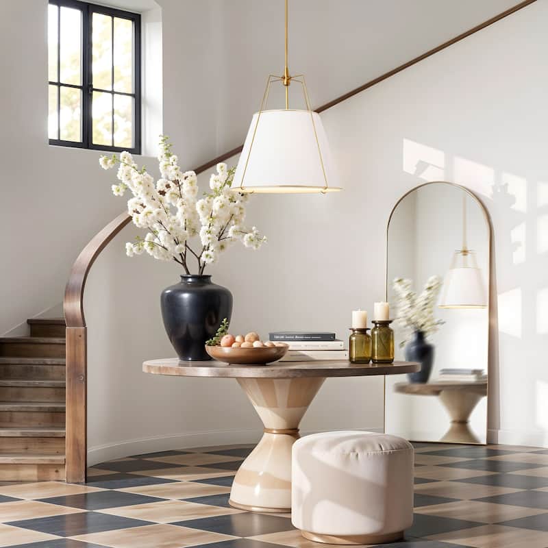 Arthur Modern Pendant Light - Metal, Fabric & Gold, Ivory White Cone Hanging Light For Mid-Century, Modern, Farmhouse Room Decor