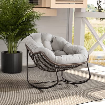 Outdoor rattan rocking chair, padded penguin rocking chair,lounge chair Outdoor for Front Porch,Living Room,Patio,Garden