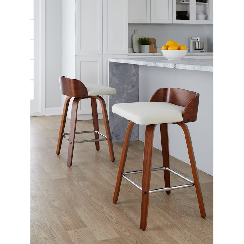 Carson Carrington Marstrand 26" Fixed-Height Counter Stool with Bent Wood Legs & Square Footrest (Set of 2)