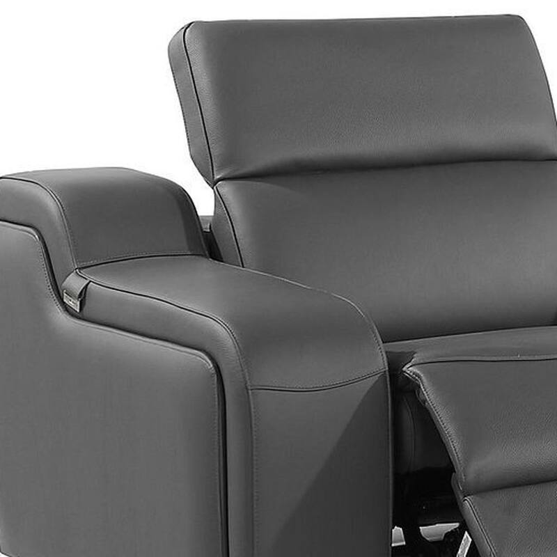HomeRoots 129" Black Italian Leather Reclining USB Sofa
