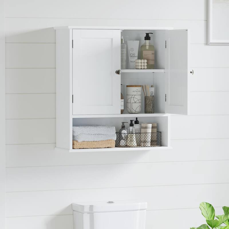 Anmytek Tall Slim Bathroom Storage Cabinet with Reversible Door and Adjustable Shelves White Linen Tower