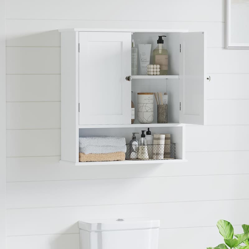 Bathroom Wall Cabinet with Door, Over Toilet Storage Cabinet with and Adjustable Shelves, 3-Tier Medicine Cabinet Wall Mounted