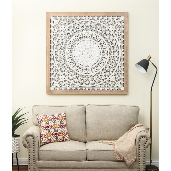 Distressed White Wood Flower Square Frame Wall Decor On Sale