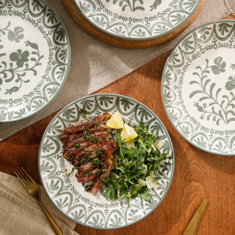 Bloomhouse - 2-Time Oprah's Favorite Things - Valencia Flor 4 Piece 10.75" Dinner Plate Set, Stoneware Floral Decal Design
