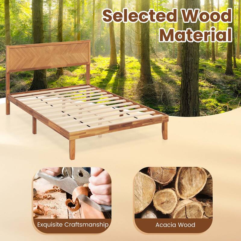 Gymax Twin/Full/Queen Size Bed Frame w/Headboard Wooden Slats Support