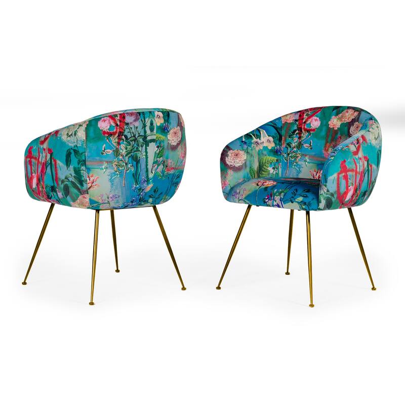 Modrest Roxann Contemporary Floral Velvet & Gold Dining Chair