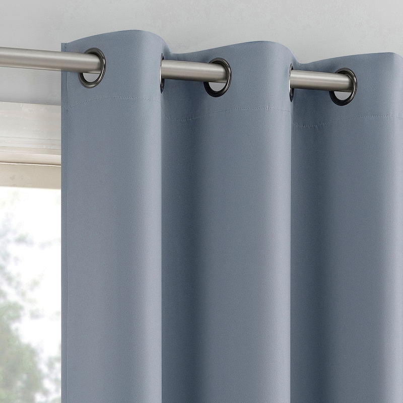 Sun Zero Sheridan Dual-Sided Magnetic Closure Total Blackout Grommet 2-Piece Curtain Panel Pair - 40" x 84" - Denim Blue