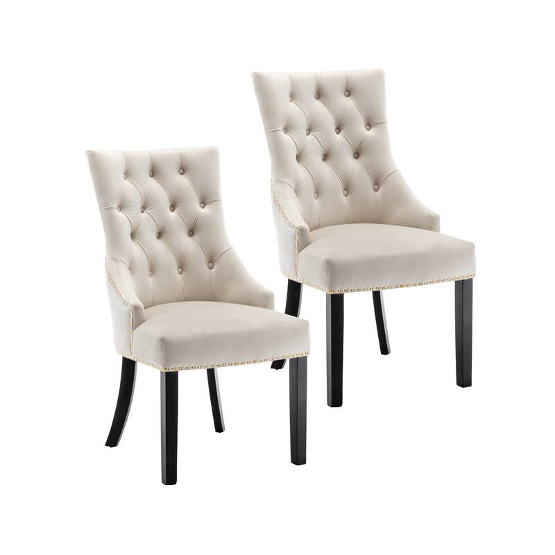 Porthos Home Dev Tufted Velvet Dining Chairs with Rubberwood Legs, Set of 2 - Cream