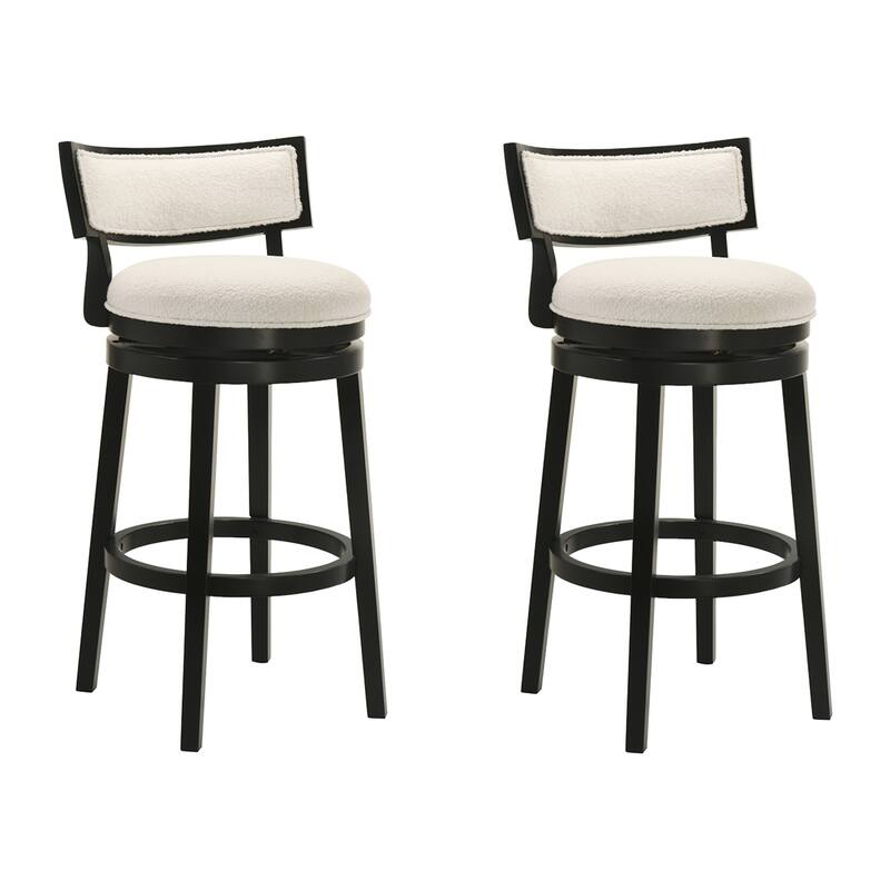 Noely Modern Farmhouse Boucle Bar Stool, Swivel Counter Height Chair with Solid Wood Frame - Set of 2 - White/Black - Bar Height