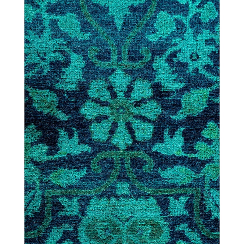 Overton Handknotted Wool Vintage Inspired Contemporary Overdyed Blue Area Rug - 18' 7" x 12' 1"