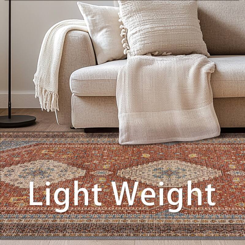 Mcow Faded Floral Vintage Low-Pile Machine Washable Non-Slip Area Rug