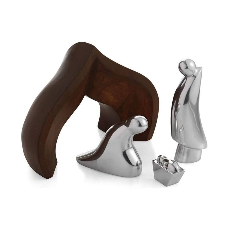 Nambe Nativity Scene Figurines - Wood/Metal - Natural and Silver