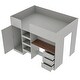 preview thumbnail 6 of 12, Grey Full Solid Wood Loft Bed with Wardrobe & Desk