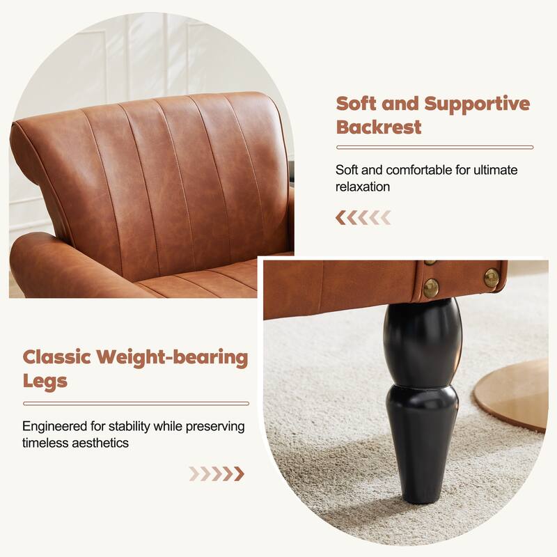 Modern PU Leather Armchair Nailhead Trim Accent Chair