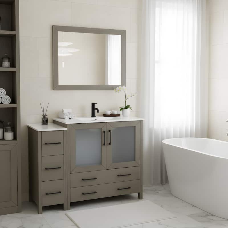 Vanity Art 48-Inch Single Sink Bathroom Vanity Set 5 Dove-Tailed Drawers 2 Cabinets 1 Shelf Soft-Closing Doors with Free Mirror