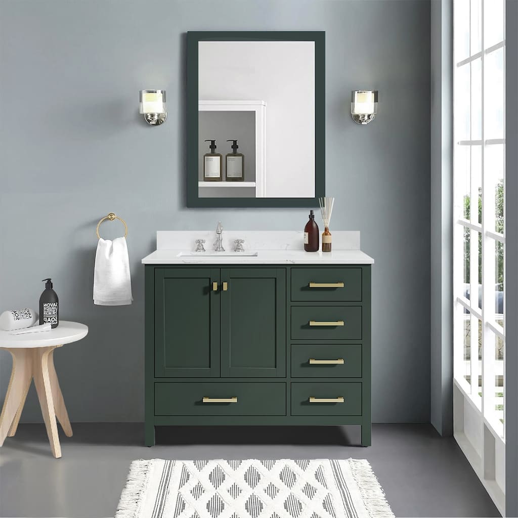 StarrySky 42 inch Undermount Left Sink Bathroom Vanity with Engineered Carrara Marble Top - 42 inch